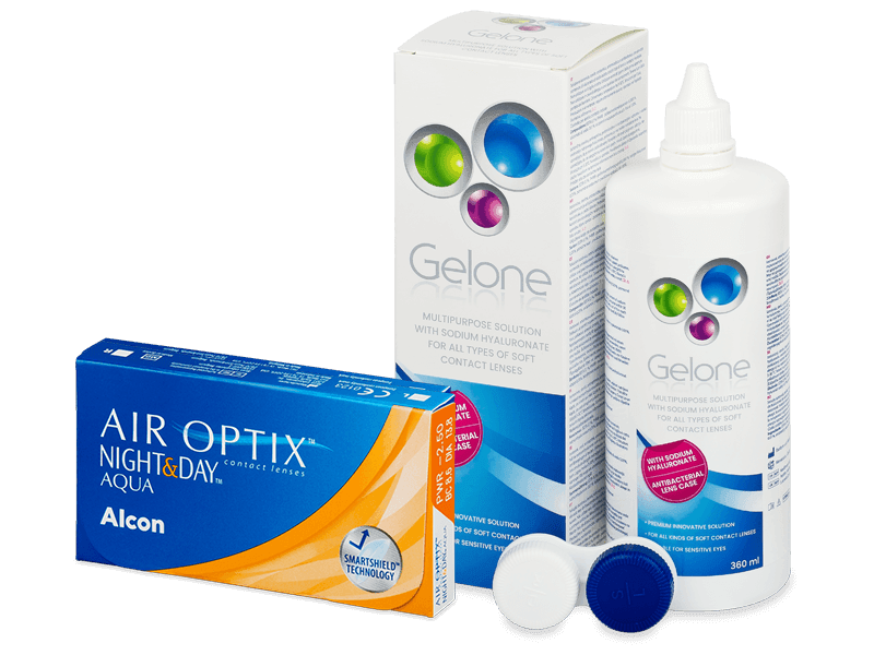 Pachet Air Optix Night and Day Aqua (6 lentile) + soluție Gelone 360 ml