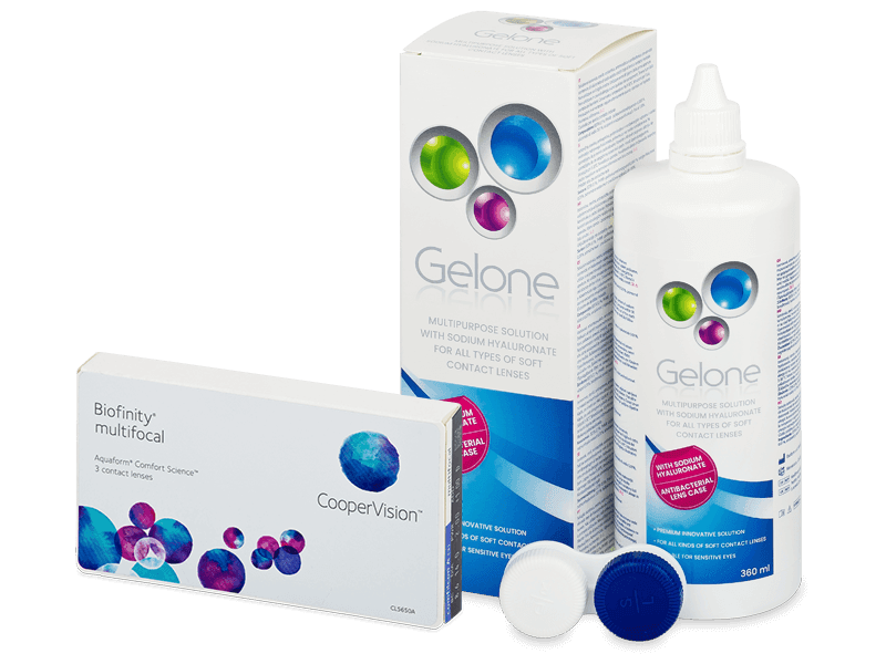 Pachet Biofinity Multifocal (3 lentile) + soluție Gelone 360 ml