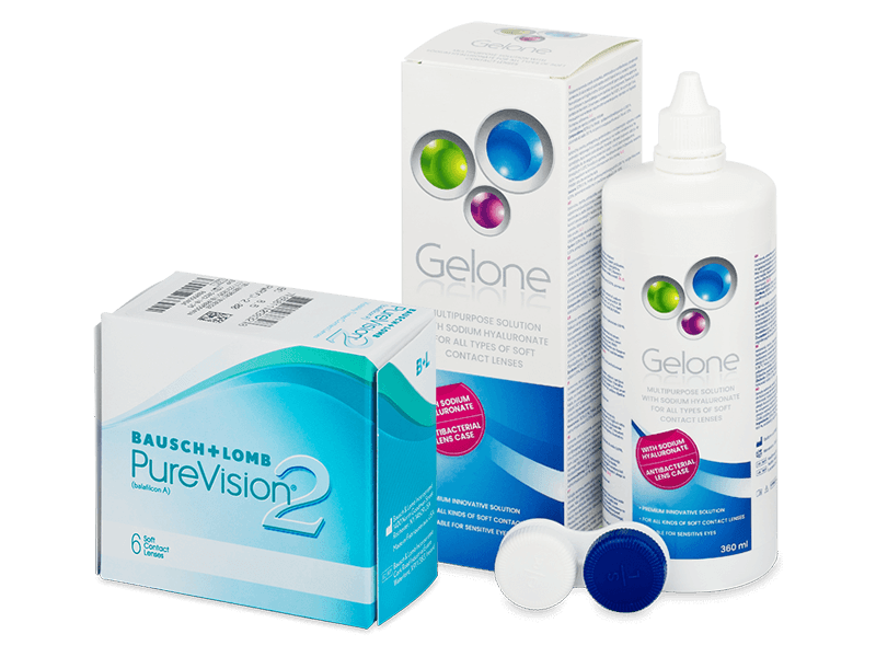 Pachet PureVision 2 (6 lentile) + soluție Gelone 360 ml