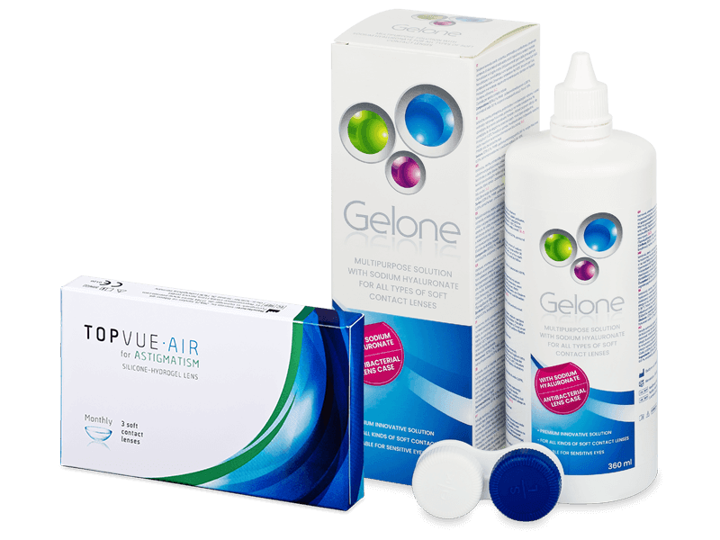 Pachet TopVue Air for Astigmatism (3 lentile) + soluție Gelone 360 ml